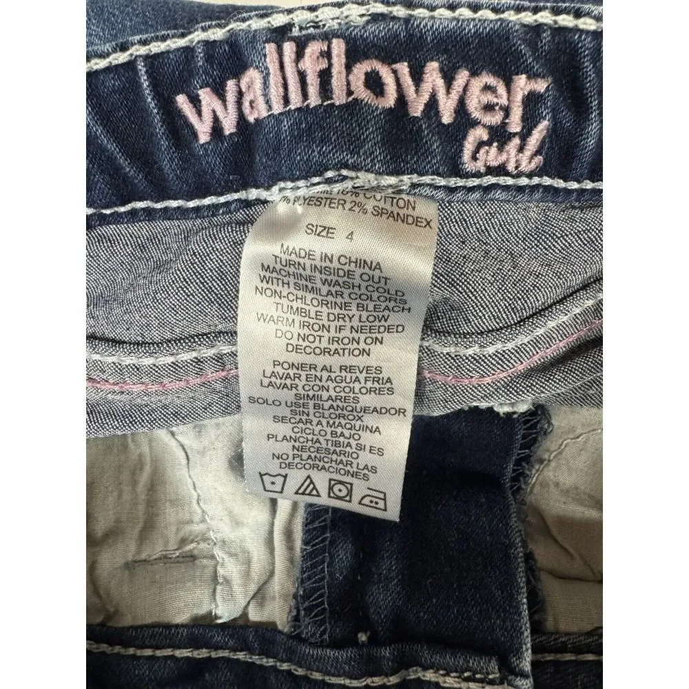 Girl's Wallflower Embroidered Flared Bedazzled Stretch‎ Blue Denim Jeans 4 Cute!